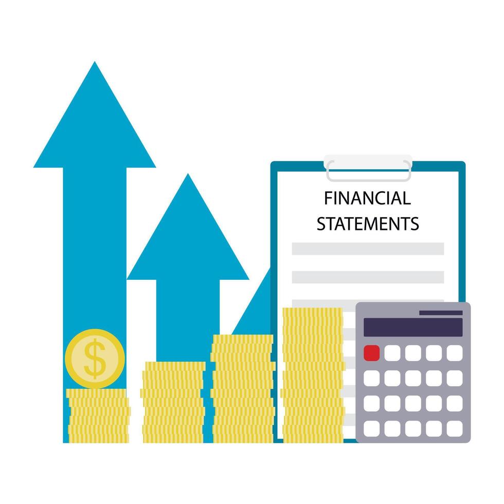 financiero declaración, desarrollo negocio, incrementar presupuesto y crecimiento puesta en marcha. vector ilustración. desarrollo informe, pago analizar, datos revisar, negocio administración, dinero gráfico contabilidad