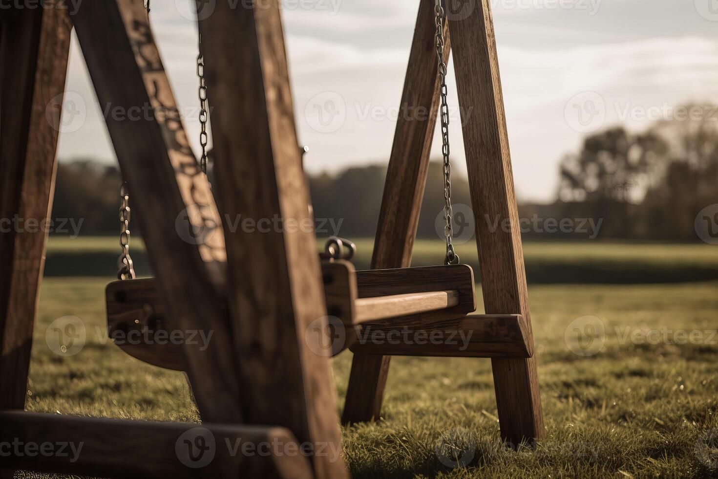 ai generado de madera columpios en campo. generar ai foto