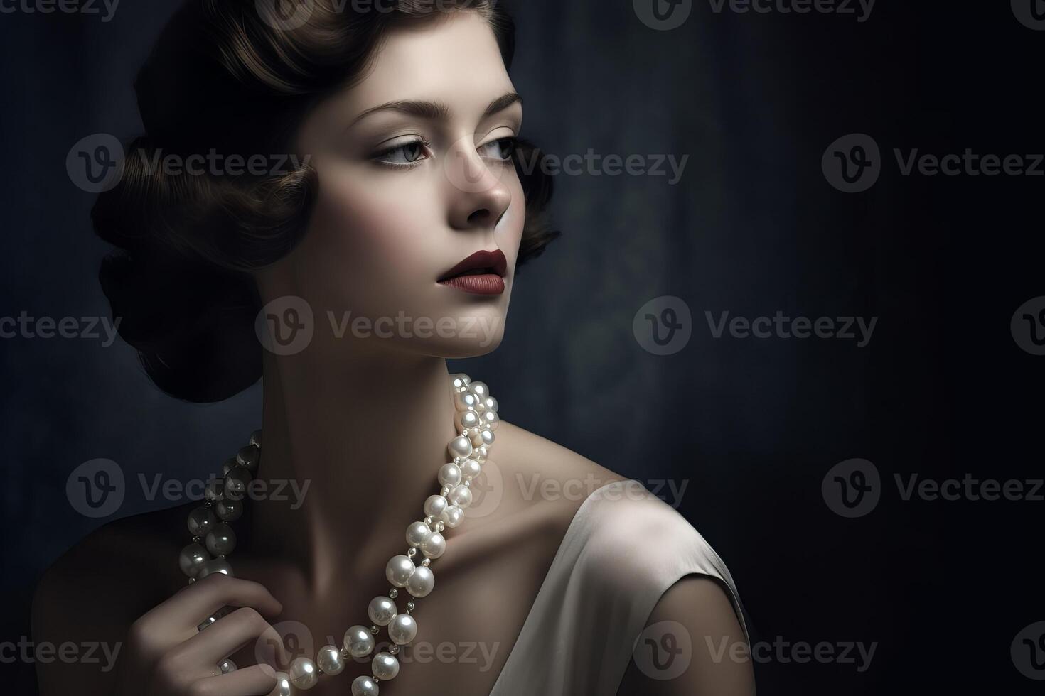 ai generado elegante mujer vistiendo perla collar. generar ai foto