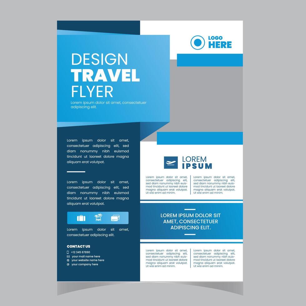 Template vector design for Brochure, Annual Report, Magazine, Poster, Corporate Presentation, Portfolio, Flyer, infographic, layout modern with blue color size A4, Front and back, Easy to use and edit