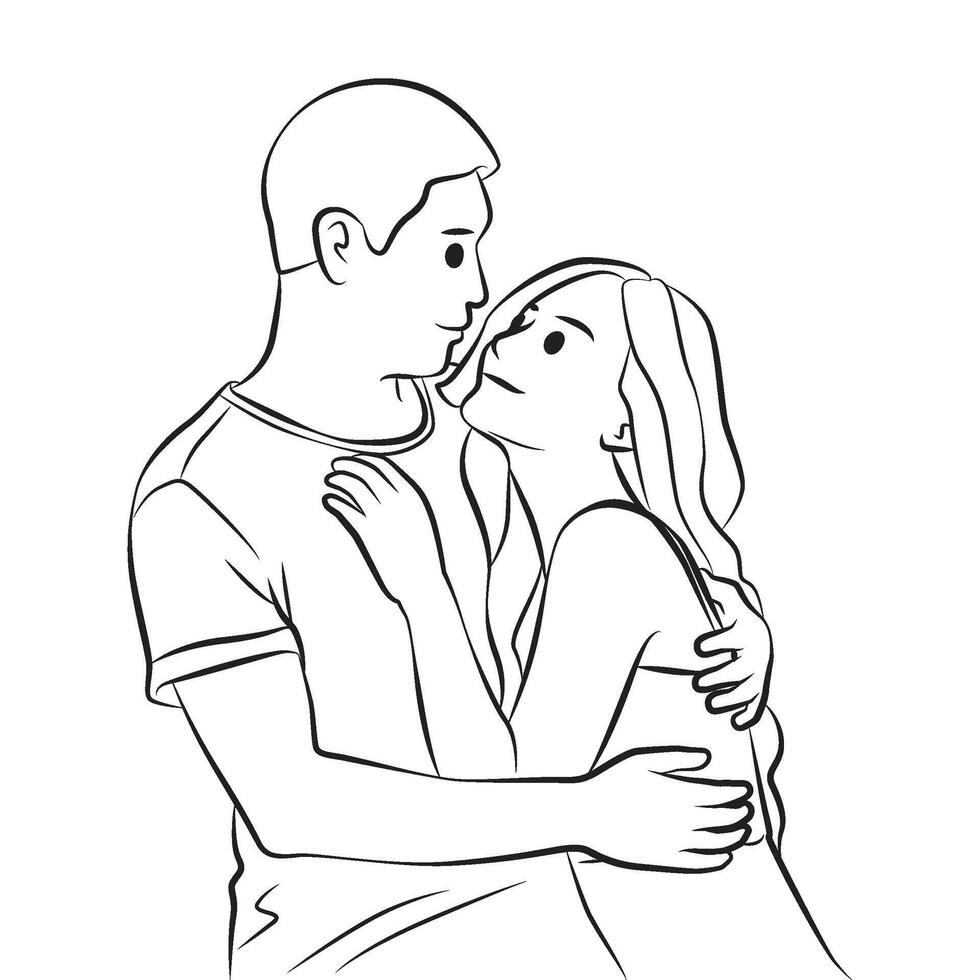 romantic couple hug pose cartoon illustration vector