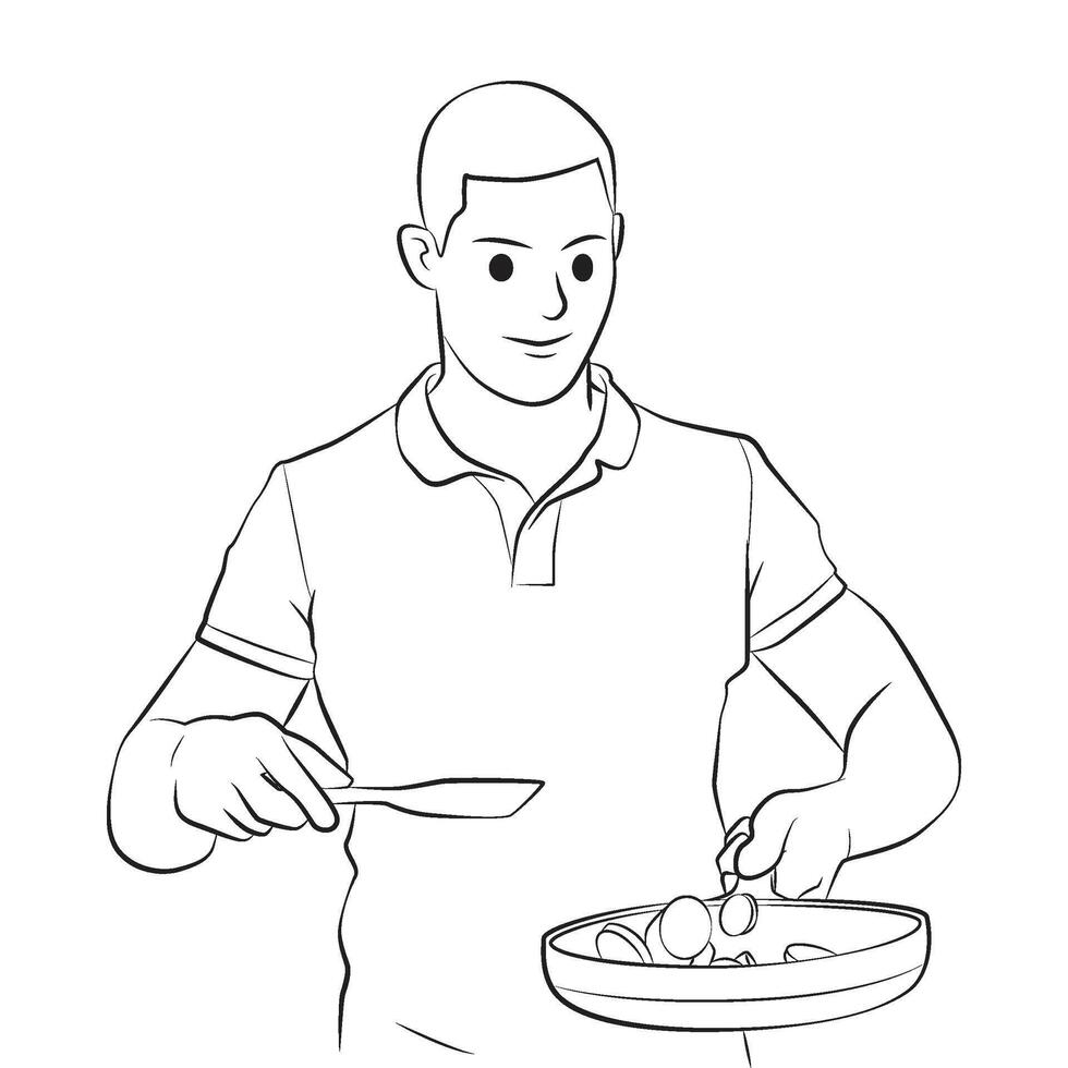 hombre Cocinando actitud dibujos animados ilustración vector