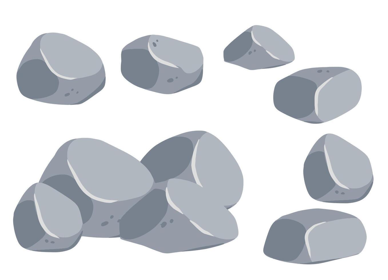 conjunto de piedras gris guijarro. elemento de naturaleza y montañas. artículos para decoración y antecedentes. plano dibujos animados. roca adoquín escombros. bloquear granito material. vector