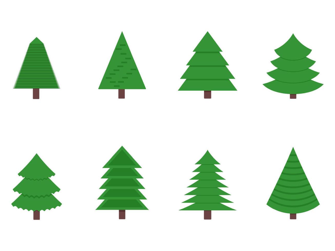 Green christmas tree set, traditional symbol to new year and xmas holiday illustration. Vector simple shape christmas tree and conifer. Elements mascot of winter holiday new year and christmas