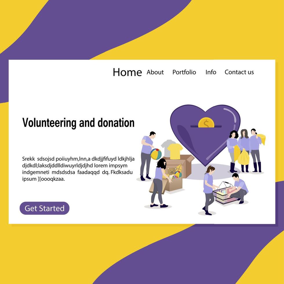Charitable foundation, volunteer collect and donate, charity or help for people and kids, Illustration social benefactor web landing page, vector helpful fund. Volunteering toys clother and things