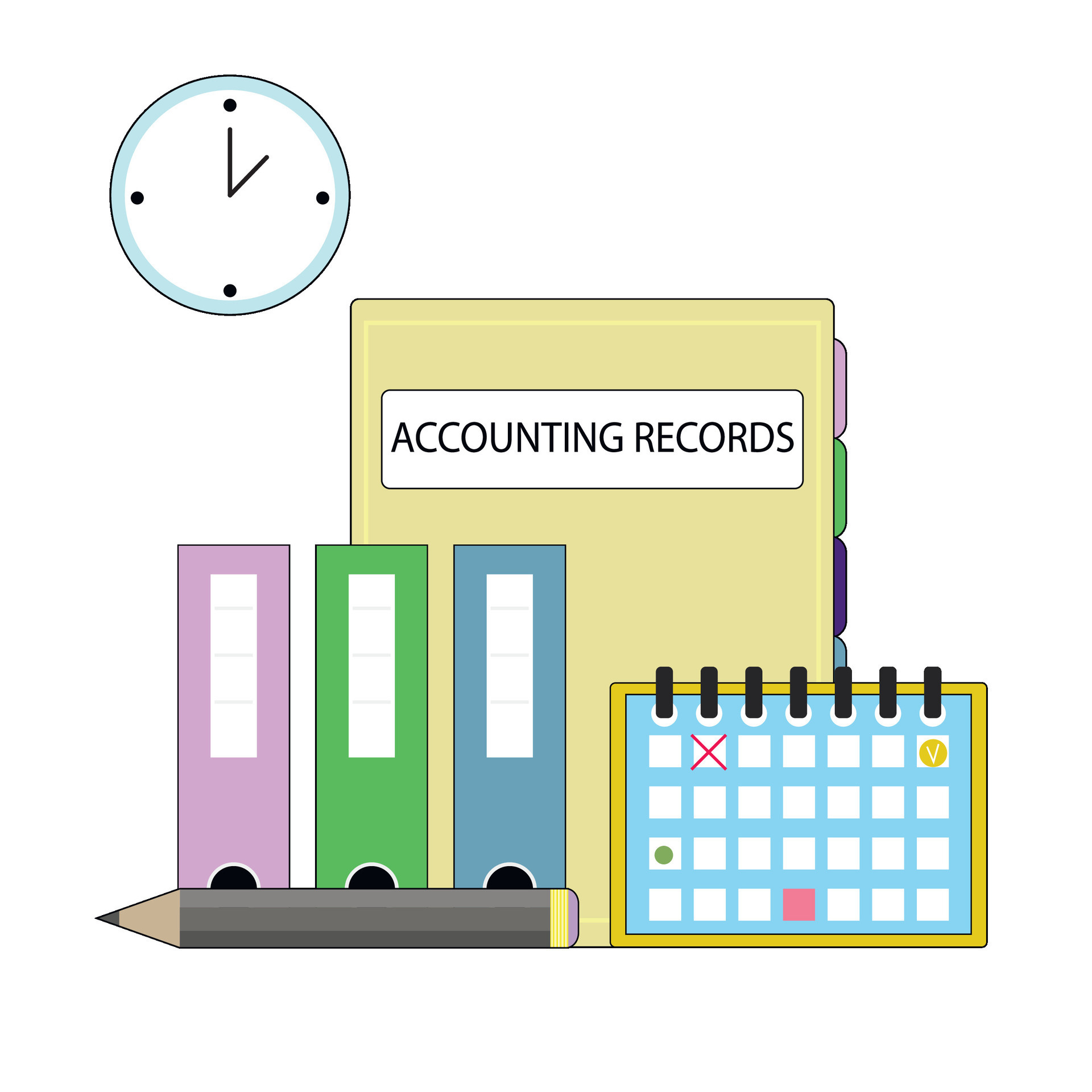 Accounting records, organisation folder and document flow. Vector