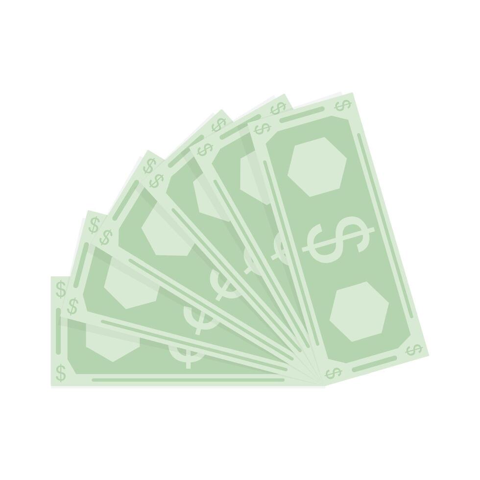 Fan of money banknotes. dollar currency finance, icon of money transfer. Vector paper currency dollar, banknote green salary, stack income isolated illustration