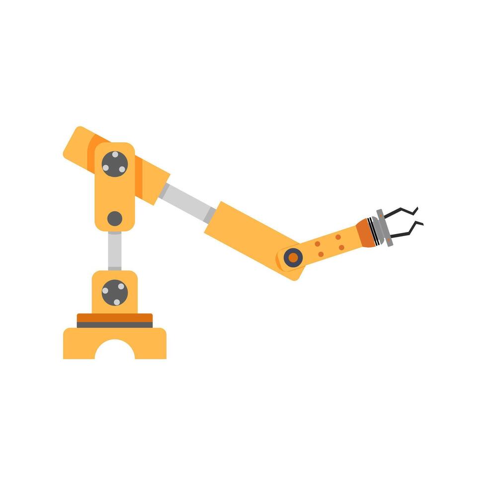 Factory hand robot with claw. Vector robotic industrial equipment tool, manufacturing grabber crane, hand robot to grab illustration