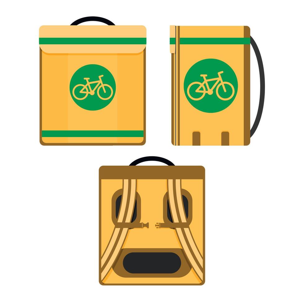 Box of courier for fast delivery and keep warm, eco shipping by bicycle. Vector illustration. Goods modern dilivery, cycle ride person, transportation service bike concept, restaurant drive