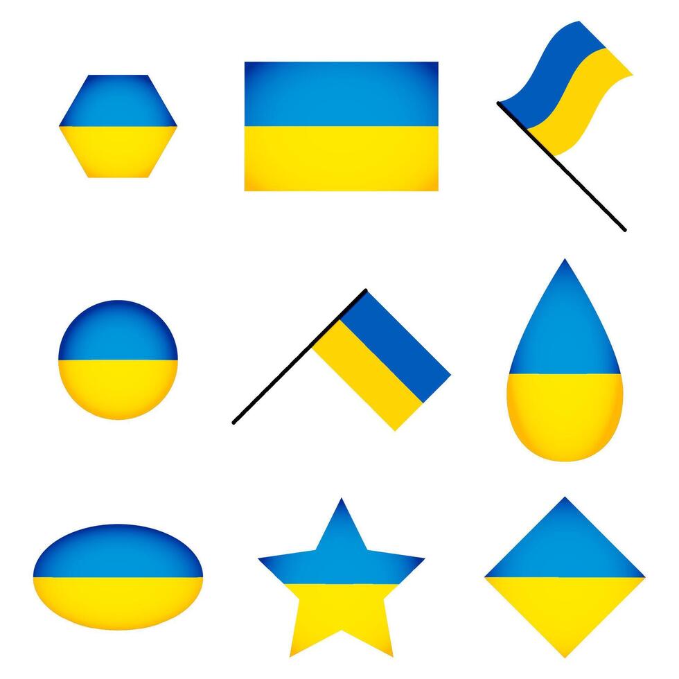 Badges and icon flag Ukraine, support and stand. Vector symbol flag freedom, graphic badge independence, national ukraine emblem support, patriotic glory to Ukraine illustration