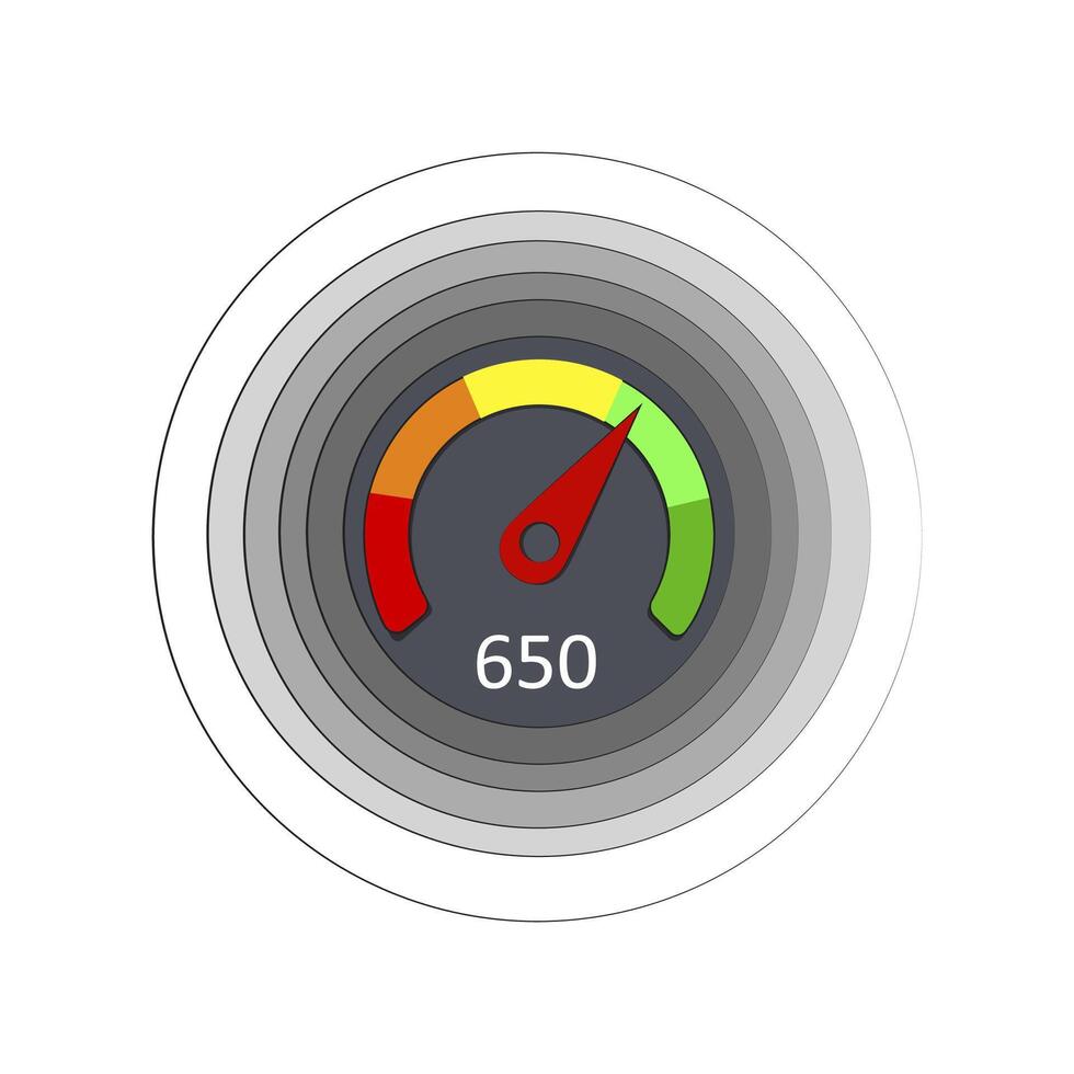 Score credit rating for online bank application. Vector gauge score rating, measurement scale performance illustration