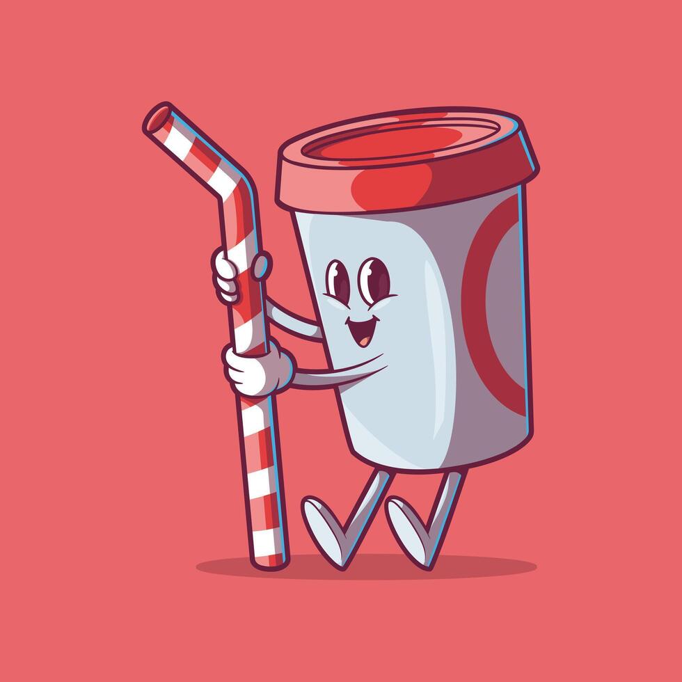 soda personaje participación un Paja vector ilustración. alimento, marca, mascota diseño concepto.