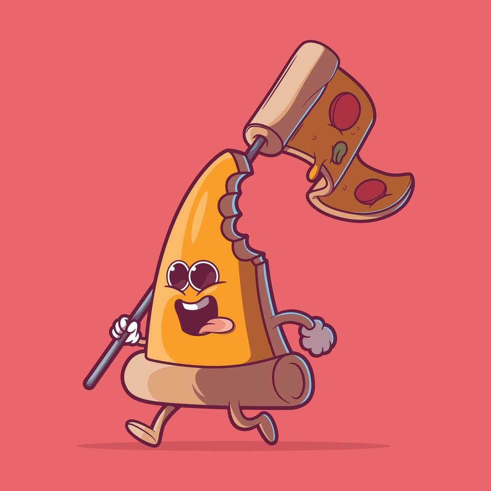 continuar Pizza personaje sonriente vector ilustración. alimento, mascota, marca diseño concepto.