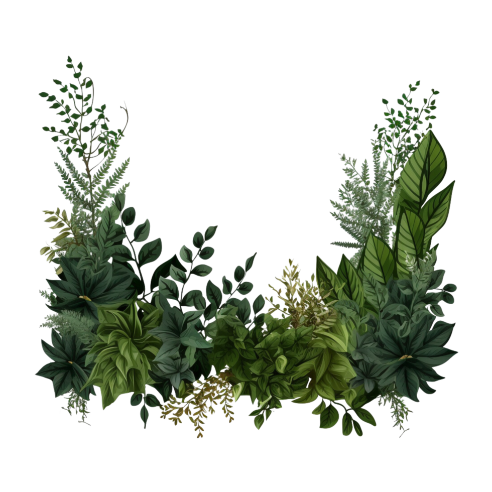 ai gegenereerd grens struiken bestaande van divers planten en wild bladeren png