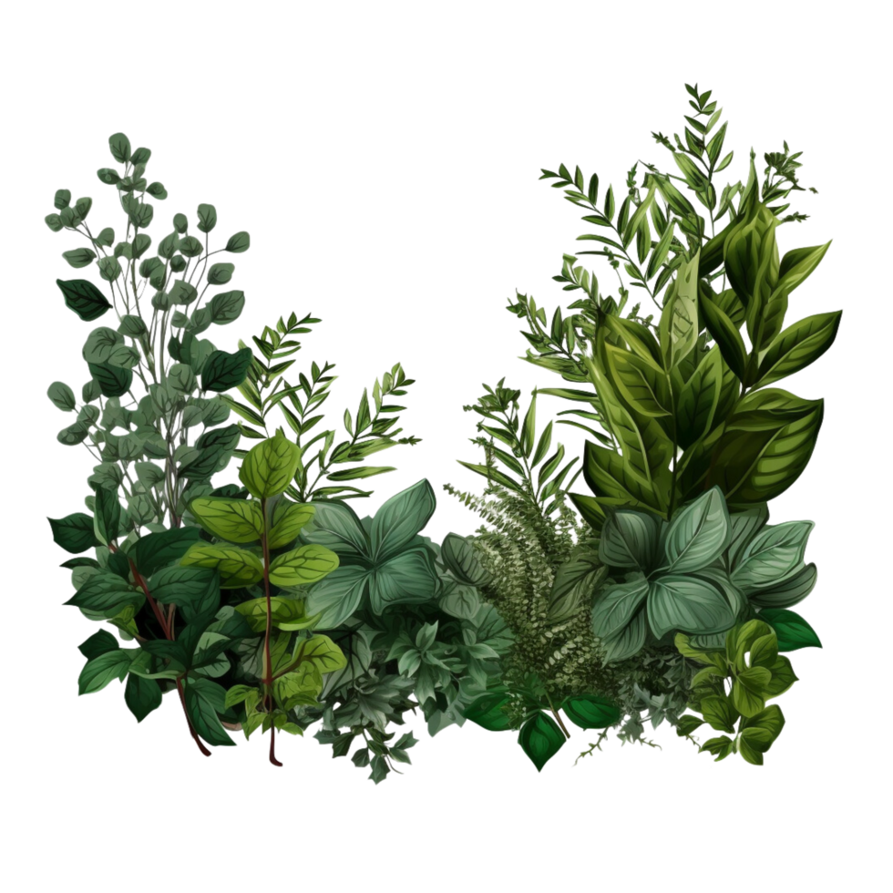 AI generated border Bushes Consisting of various plants and wild leaves png
