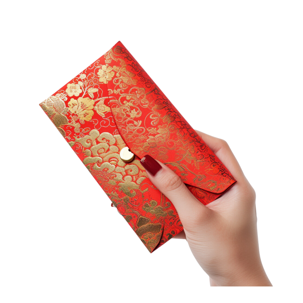 AI generated Hand holding a red paper envelope png