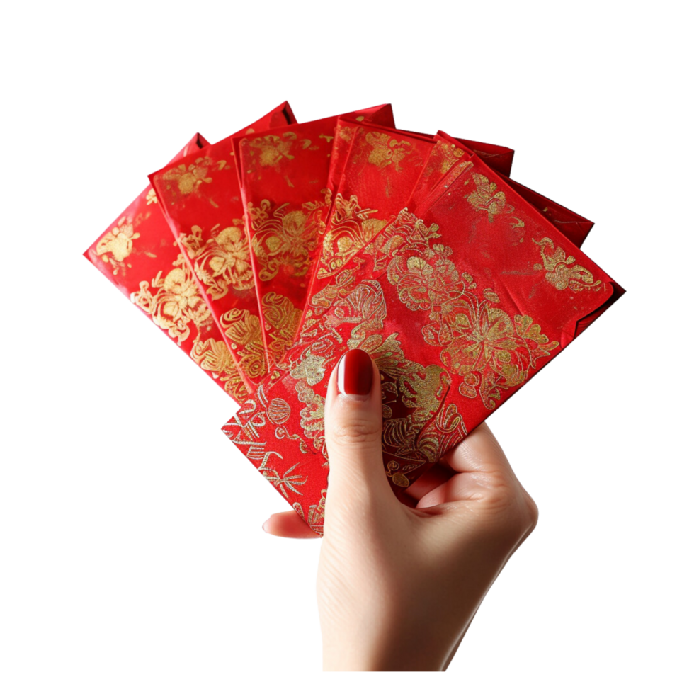 AI generated Hand holding a red paper envelope png
