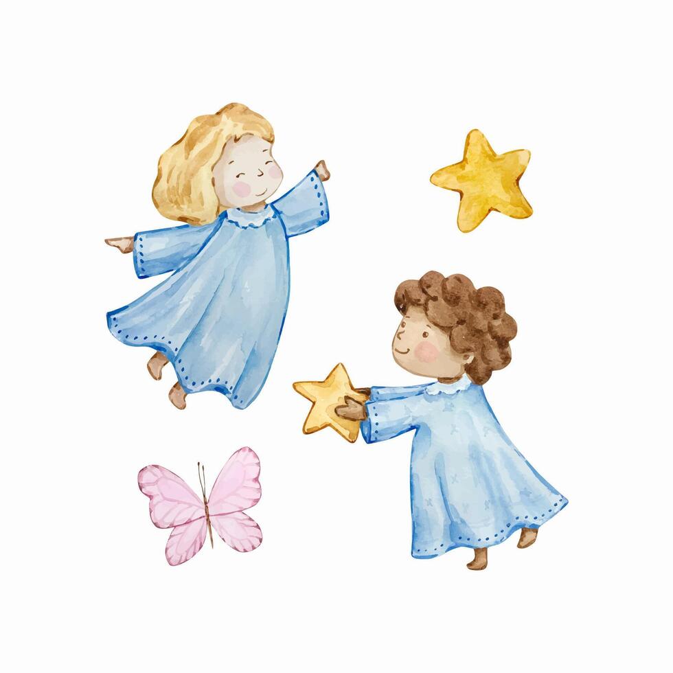 Watercolor cute baby angel, nursery vector