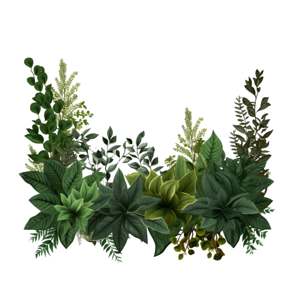AI generated border Bushes Consisting of various plants and wild leaves png