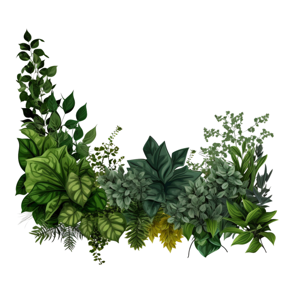 AI generated border Bushes Consisting of various plants and wild leaves png