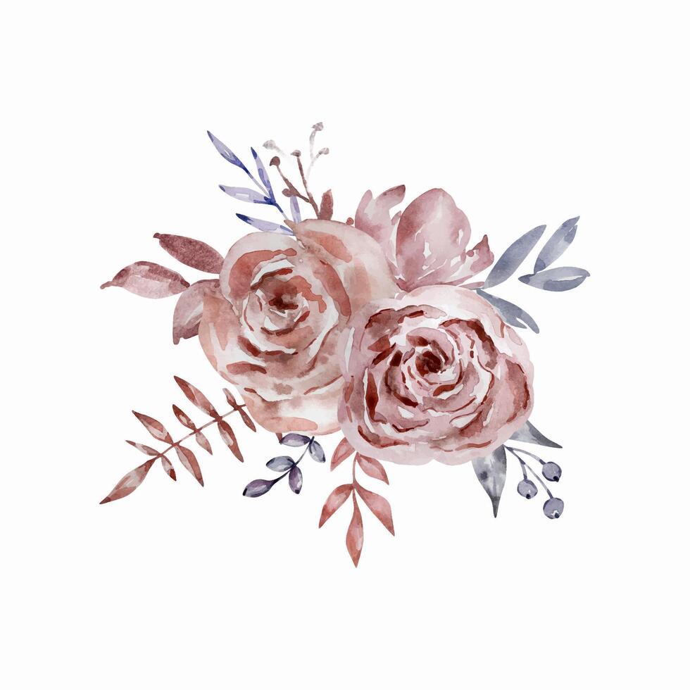 Flowers bouquet with watercolor roses, elegant floral vector