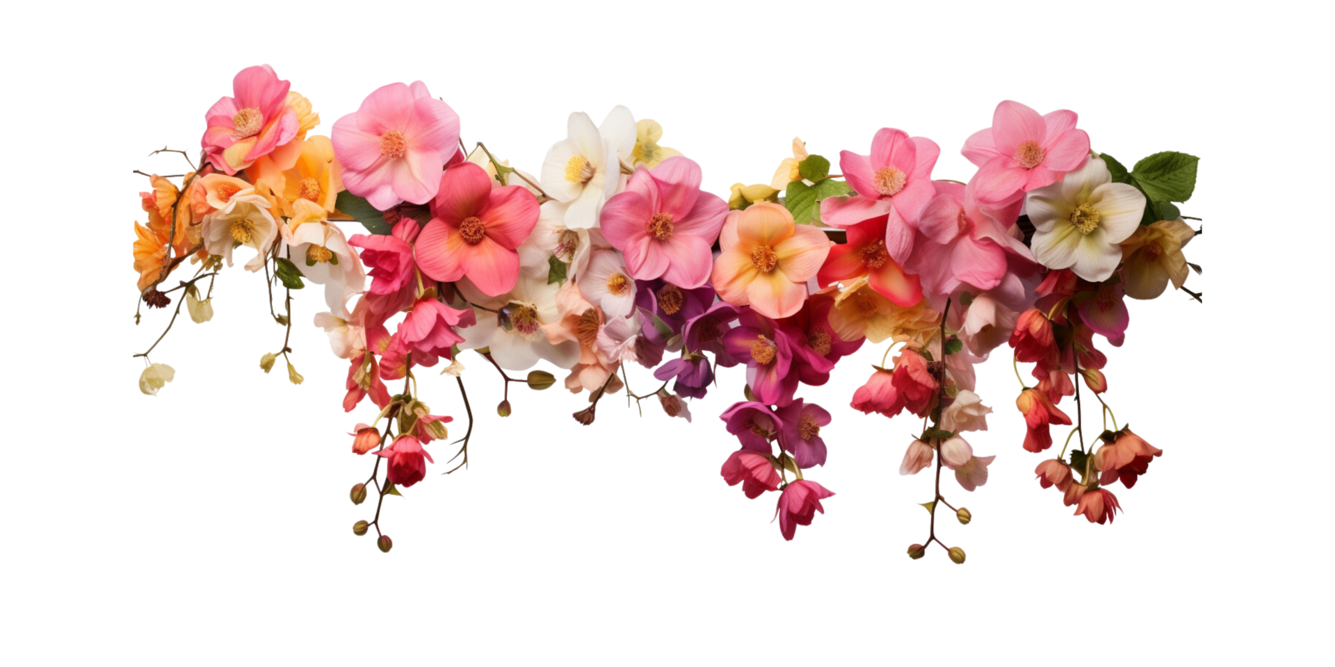 AI generated bunch of hung flowers transparent background png