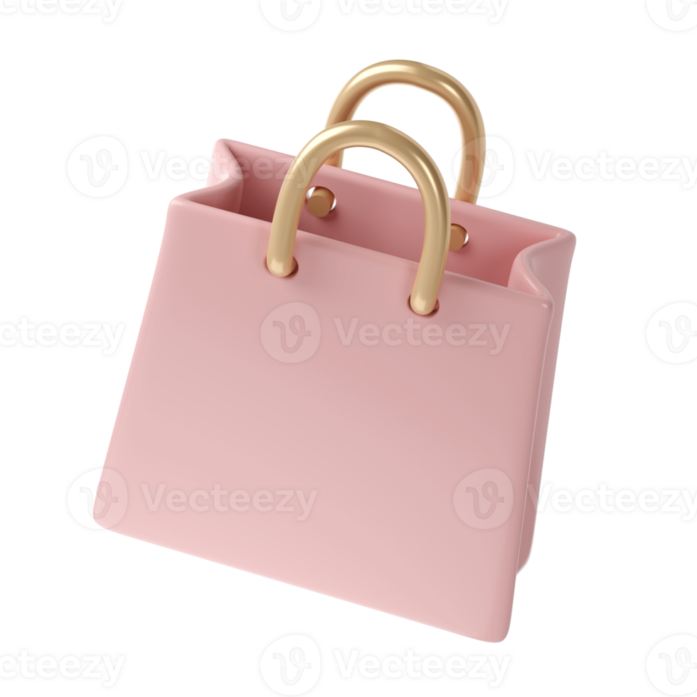 3d roze boodschappen doen zak transparant. geven geschenk tas. online of kleinhandel boodschappen doen symbool. mode vrouw handtas illustratie png