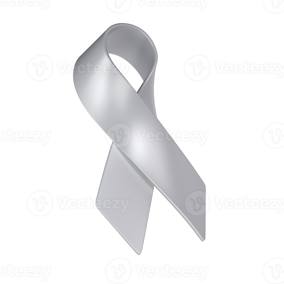 Brain Cancer 3d grey ribbon sign transparent. Awareness Month Symbol Closeup, May. World Brain Cancer Day Concept png