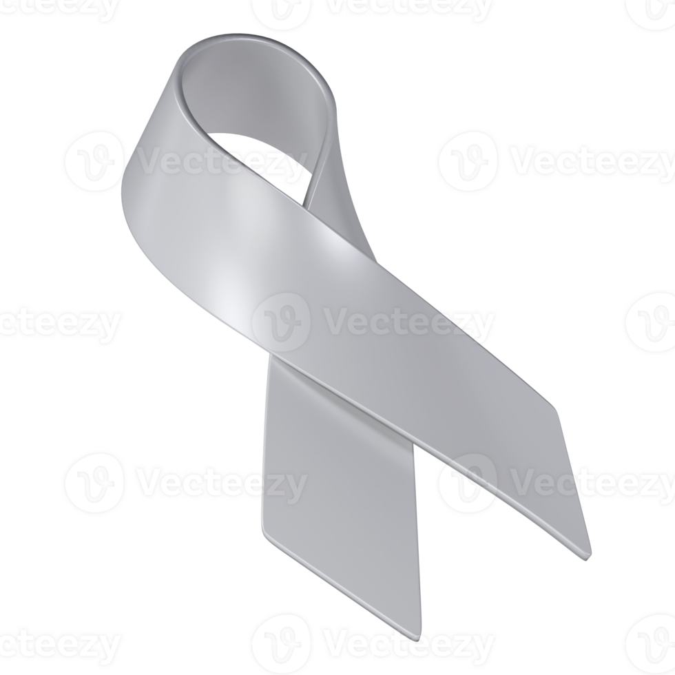 Brain Cancer 3d grey ribbon sign transparent. Awareness Month Symbol Closeup, May. World Brain Cancer Day Concept png