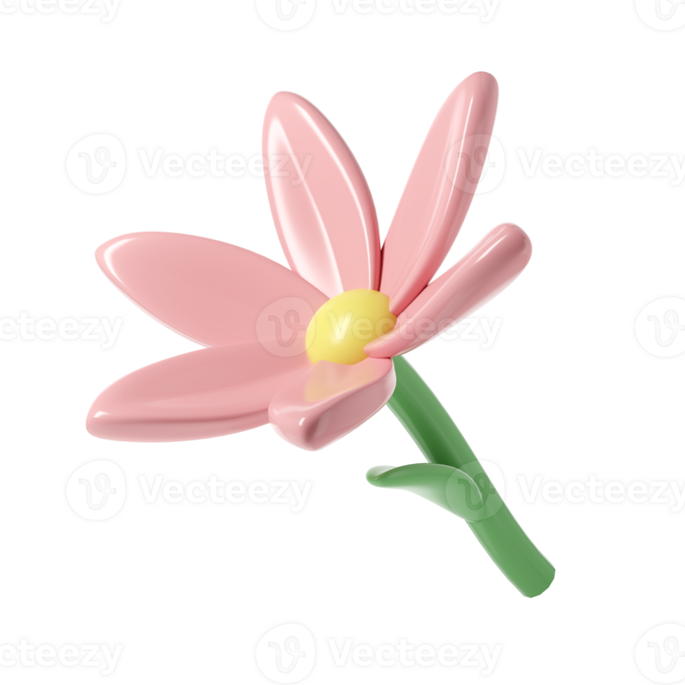 3d Pink spring blossom flower transparent. Including petals, and bud. Graphic cute element design for web, greeting card png
