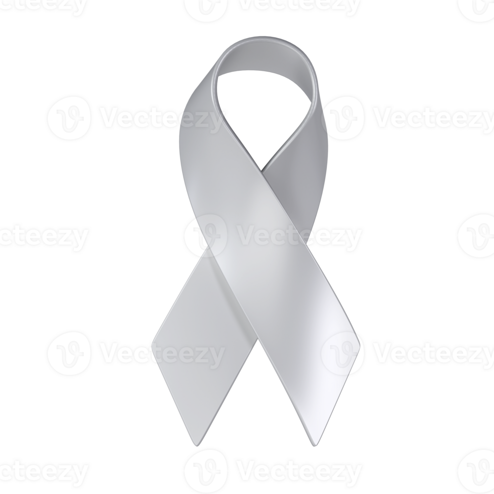 Brain Cancer 3d grey ribbon sign transparent. Awareness Month Symbol Closeup, May. World Brain Cancer Day Concept png