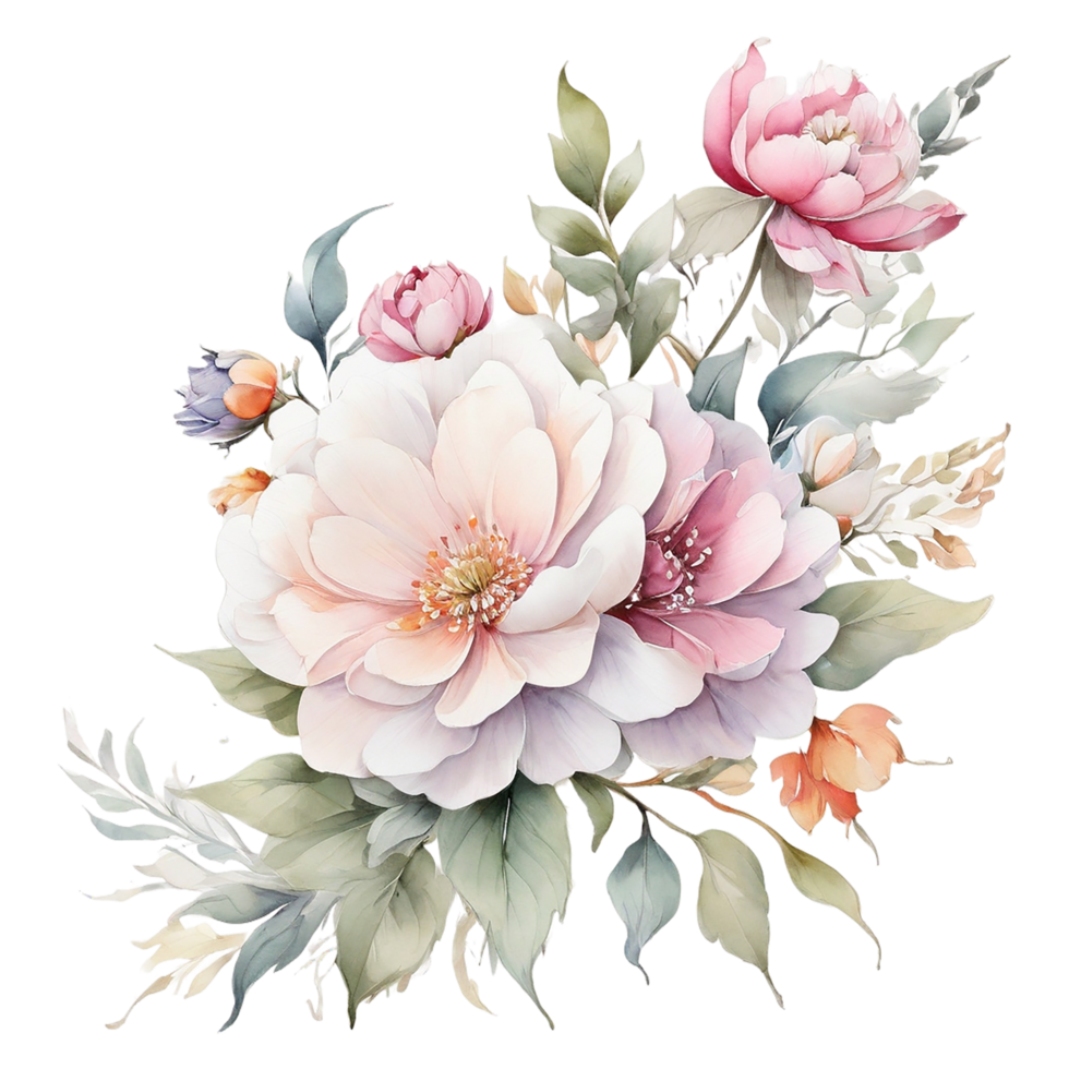 ai generiert Aquarell Blumen- Blume Design, Aquarell Blume Vereinbarungen Blumen, Aquarell Blume Design, Blume Sublimation Blumen- Clip Art, Clip Art, Hochzeit Dekoration png