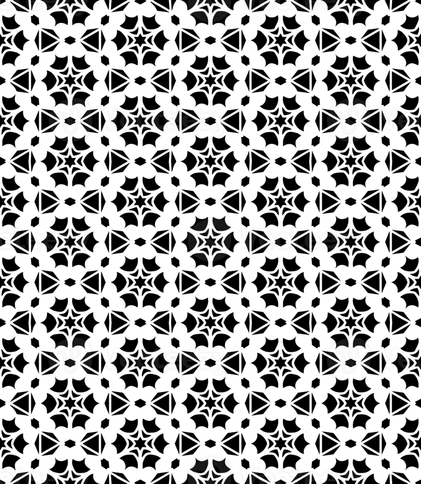 Black seamless abstract pattern. Overlay for background and backdrop. Ornamental design. PNG graphic illustration with transparent background.