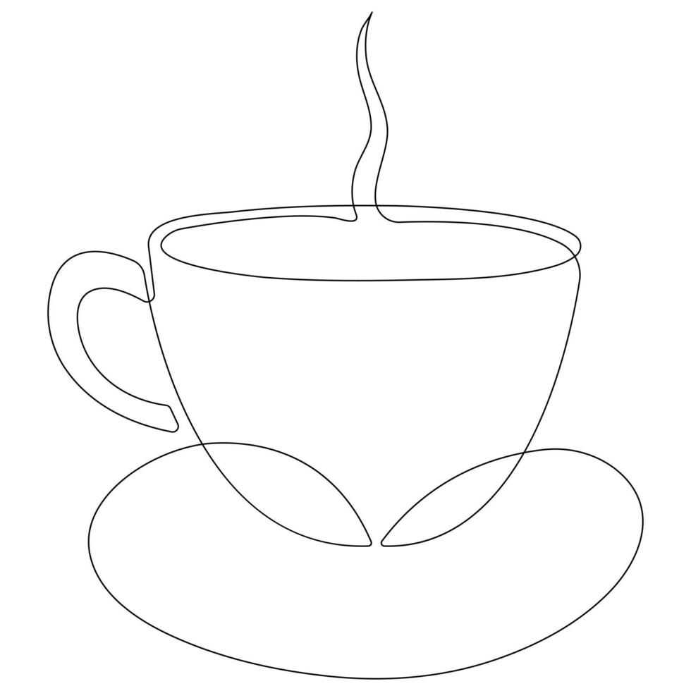 Coffee cup continuous one line art drawing of breakfast steam morning coffee design outline vector illustration