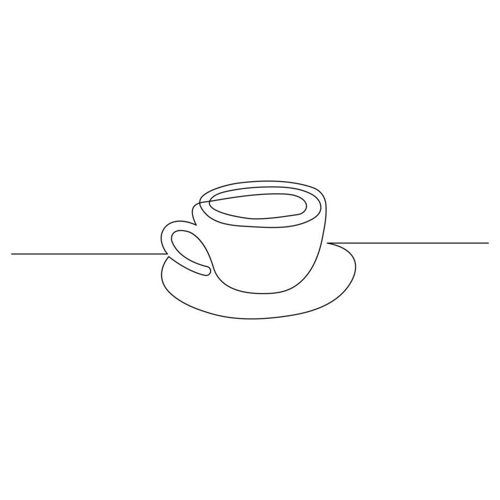 Coffee cup continuous one line art drawing of breakfast steam morning coffee design outline vector illustration