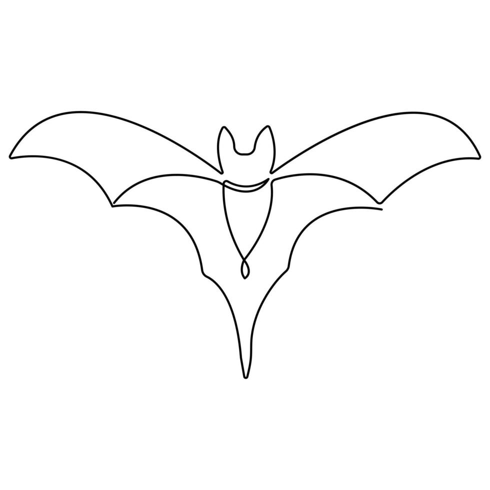 Continuous single line art drawing of cute flying bat for nature lover organization outline vector illustration