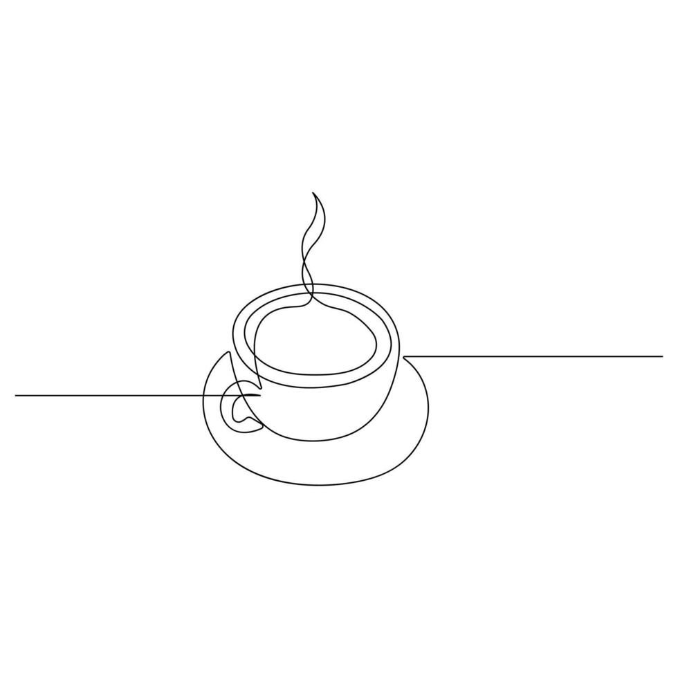 Coffee cup continuous one line art drawing of breakfast steam morning coffee design outline vector illustration