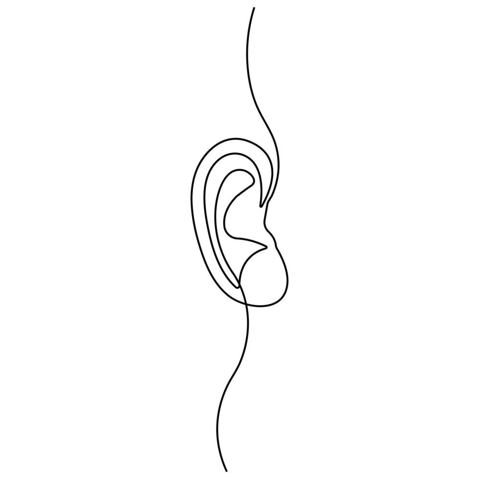 Continuous single line art drawing of human ear outline vector illustration