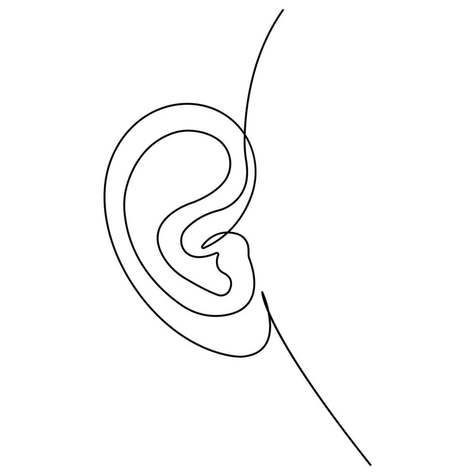 Continuous single line art drawing of human ear outline vector illustration