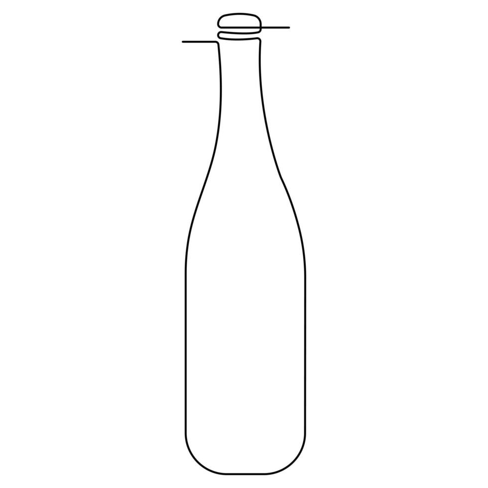 Continuous single line art drawing of wine bottle alcohol drink in doodle style outline vector illustration