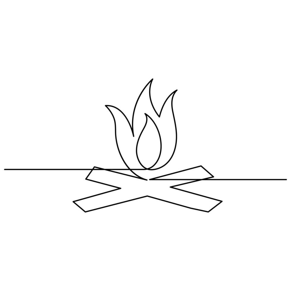 Fire continuous one line art drawing flame shape, gas icon, bonfire outline vector illustration