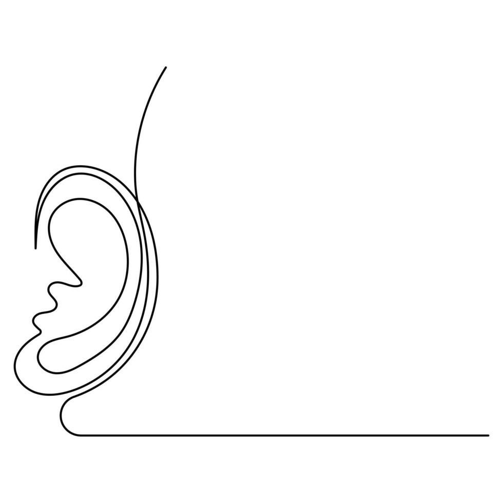 Continuous single line art drawing of human ear outline vector illustration