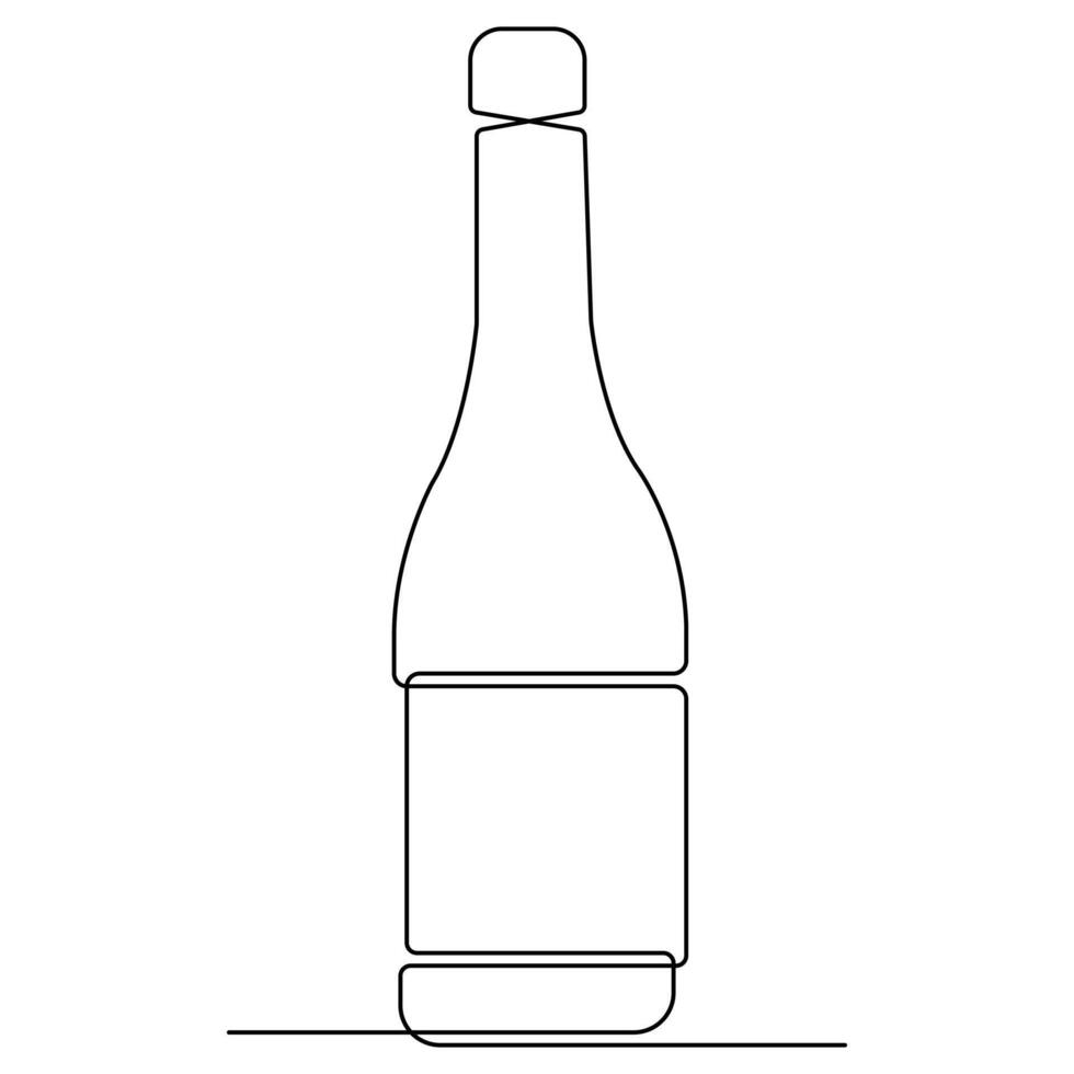 continuo soltero línea Arte dibujo de vino botella alcohol bebida en garabatear estilo contorno vector ilustración