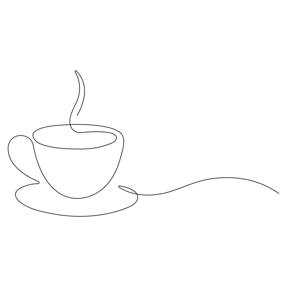 Coffee cup continuous one line art drawing of breakfast steam morning coffee design outline vector illustration