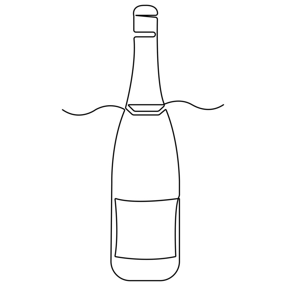 Continuous single line art drawing of wine bottle alcohol drink in doodle style outline vector illustration