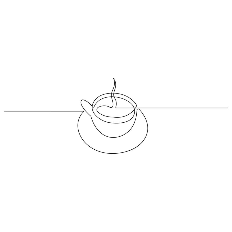 Coffee cup continuous one line art drawing of breakfast steam morning coffee design outline vector illustration