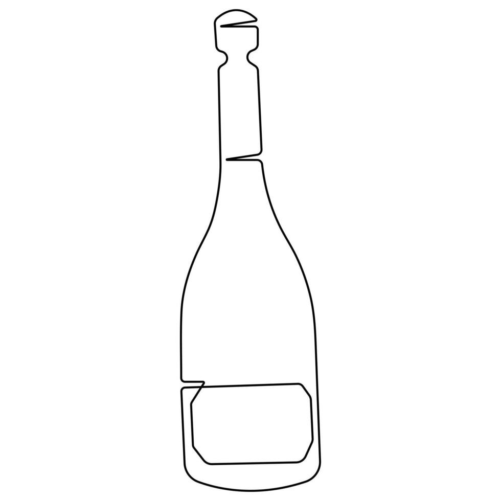 Continuous single line art drawing of wine bottle alcohol drink in doodle style outline vector illustration