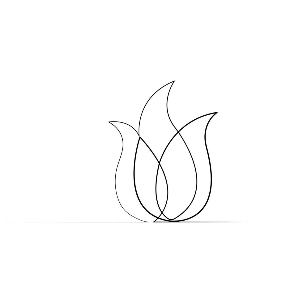 Fire continuous one line art drawing flame shape, gas icon, bonfire outline vector illustration