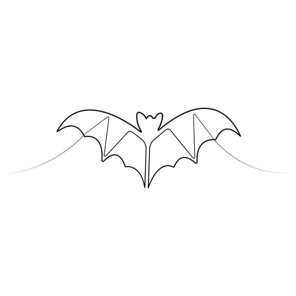 Continuous single line art drawing of cute flying bat for nature lover organization outline vector illustration