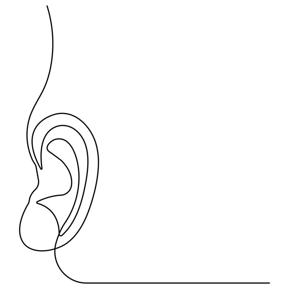 Continuous single line art drawing of human ear outline vector illustration